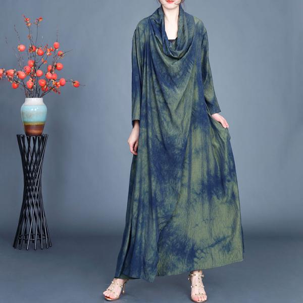 Chinese Ink Painted Soft Silk Heap Collar Dress