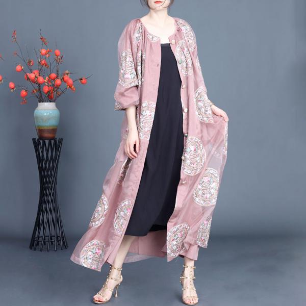 Round Flowers Embroidery Loose Elegant Cardigan