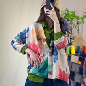 Soft Printed Short Cardigan Button Fly Sweater Cardigan