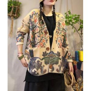 Soft Printed Short Cardigan Button Fly Sweater Cardigan