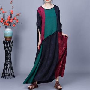 Color Blocks Lace Splicing Silk Elegant Brunch Dress