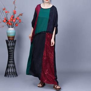 Color Blocks Lace Splicing Silk Elegant Brunch Dress
