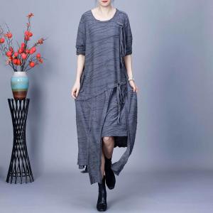 Crew Neck Cotton Fringed Asymmetrical Dress