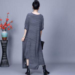 Crew Neck Cotton Fringed Asymmetrical Dress