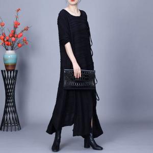 Crew Neck Cotton Fringed Asymmetrical Dress