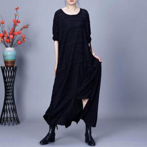 Crew Neck Cotton Fringed Asymmetrical Dress