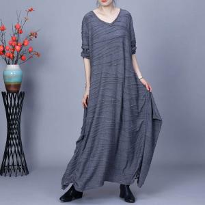 V-Neck Flouncing Cotton Pleated Dress