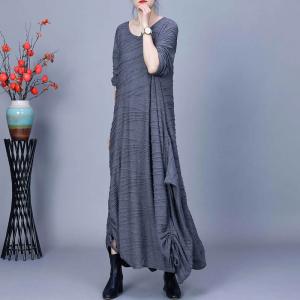 V-Neck Flouncing Cotton Pleated Dress