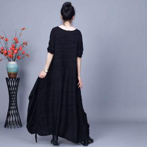 V-Neck Flouncing Cotton Pleated Dress