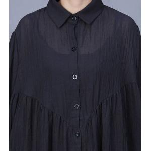 Cotton Linen Sheer Black Midi Shirt Dress