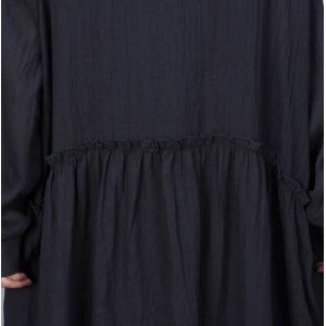 Cotton Linen Sheer Black Midi Shirt Dress