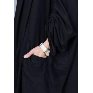 Tied Sleeves Draped Collar Black Modest Dress