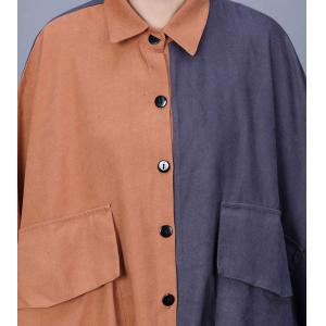 Huge Pockets Button Down Cotton Cocoon Windbreaker