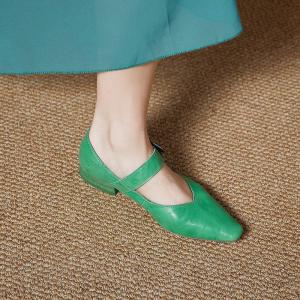 Sheep Skin Pointed Toe Mary Jane Shoes