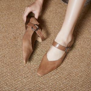 Sheep Skin Pointed Toe Mary Jane Shoes