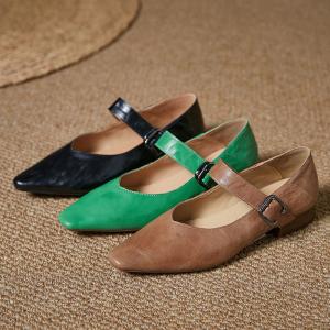 Sheep Skin Pointed Toe Mary Jane Shoes