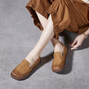 Wide Toe Cowhide Leather Gardening Loafers for Women