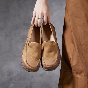 Wide Toe Cowhide Leather Gardening Loafers for Women