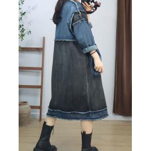 Black and Blue Button Down Fringed Jean Jacket Coat