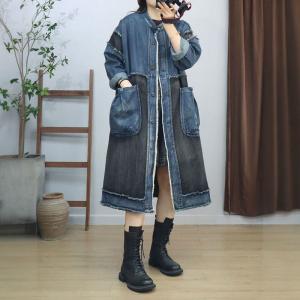 Black and Blue Button Down Fringed Jean Jacket Coat