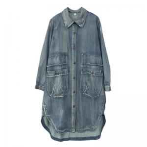 Front Big Pocket Polo Neck Denim Long Shacket