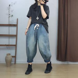 Drawstring Waist Stone Wash Harem Dad Jeans