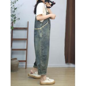 Letter Prints Casual Denim Gardening Overalls