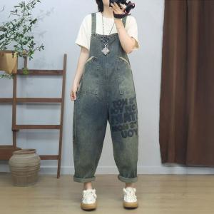 Letter Prints Casual Denim Gardening Overalls