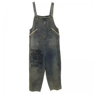 Letter Prints Casual Denim Gardening Overalls