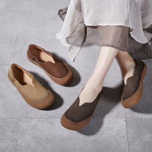 Cowhide Leather Round Toe Cozy Driver Flats