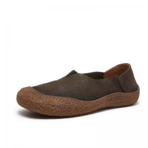 Cowhide Leather Round Toe Cozy Driver Flats