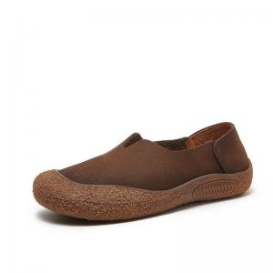 Cowhide Leather Round Toe Cozy Driver Flats