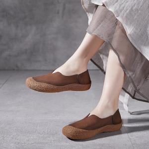 Cowhide Leather Round Toe Cozy Driver Flats