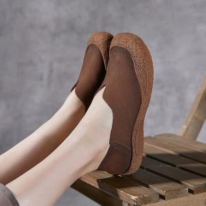 Cowhide Leather Round Toe Cozy Driver Flats