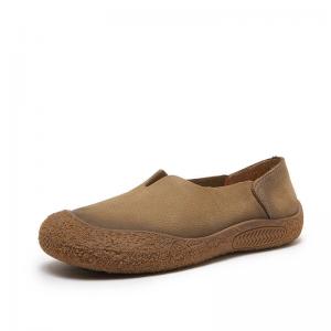 Cowhide Leather Round Toe Cozy Driver Flats