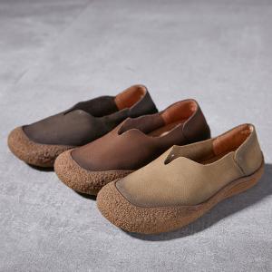 Cowhide Leather Round Toe Cozy Driver Flats