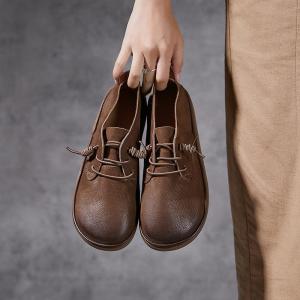 Lace Up Cowhide Leather Cozy Travel Flats