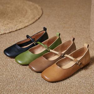 Classic Square Toe Leather Mary Jane Flats