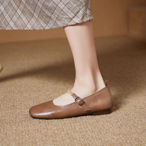 Classic Square Toe Leather Mary Jane Flats