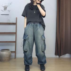 Street Style Stone Wash Baggy Cargo Jeans