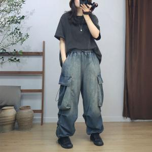 Street Style Stone Wash Baggy Cargo Jeans