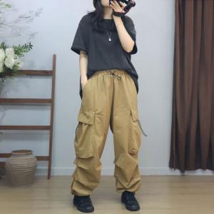 Side Flap Pockets Loose Pull-On Jogging Pants