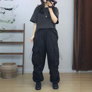 Side Flap Pockets Loose Pull-On Jogging Pants