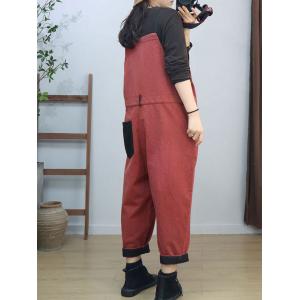 High Waist Loose Cotton Plain Bib Overalls