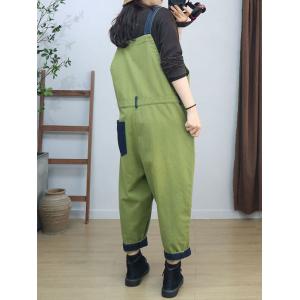 High Waist Loose Cotton Plain Bib Overalls