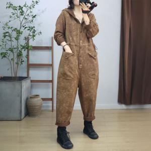 Tied Waist Straight Pocket Hooded Casual Jumpsuits