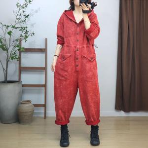 Tied Waist Straight Pocket Hooded Casual Jumpsuits