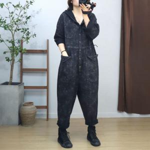 Tied Waist Straight Pocket Hooded Casual Jumpsuits