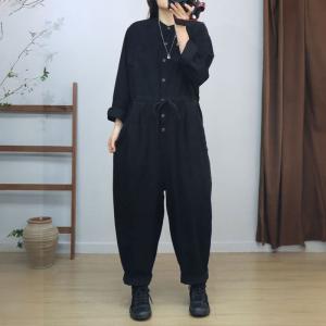 Drawstring Waist Long Sleeves Fringed Jumpsuits