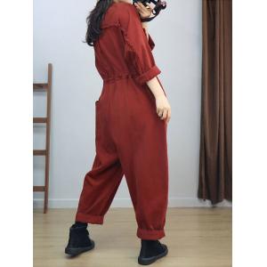 Drawstring Waist Long Sleeves Fringed Jumpsuits